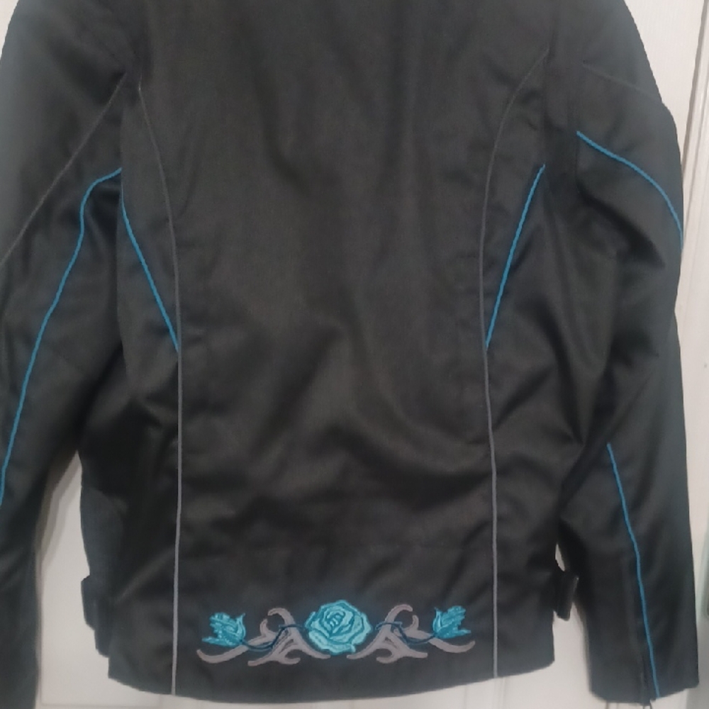 Revolution Black Jacket with Teal Rose Embroidery
